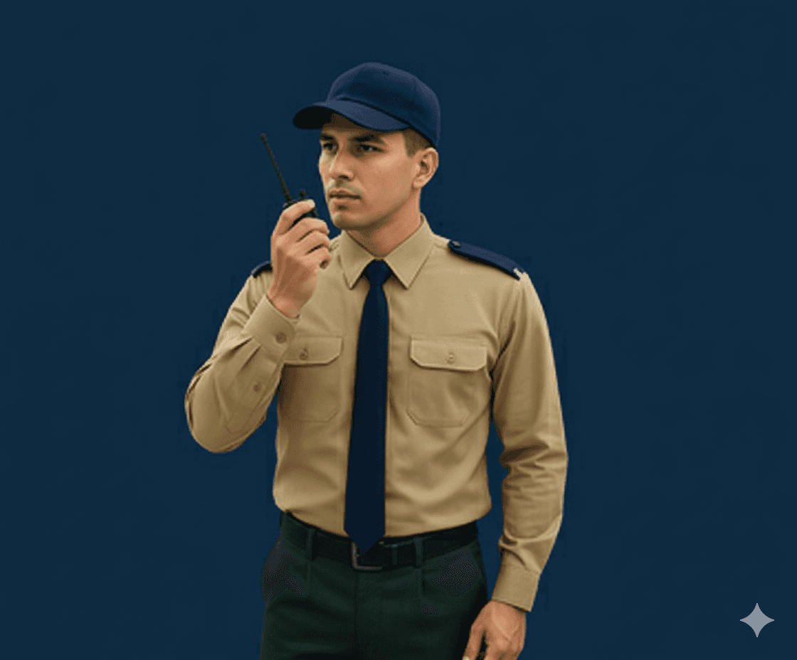 Security guard on radio duty